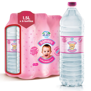 Al Ain Water Bambini, 1.5L Water, Pack of 6, Food Preparation Bottled Water, Ready to Use, Formulated Especially for Babies